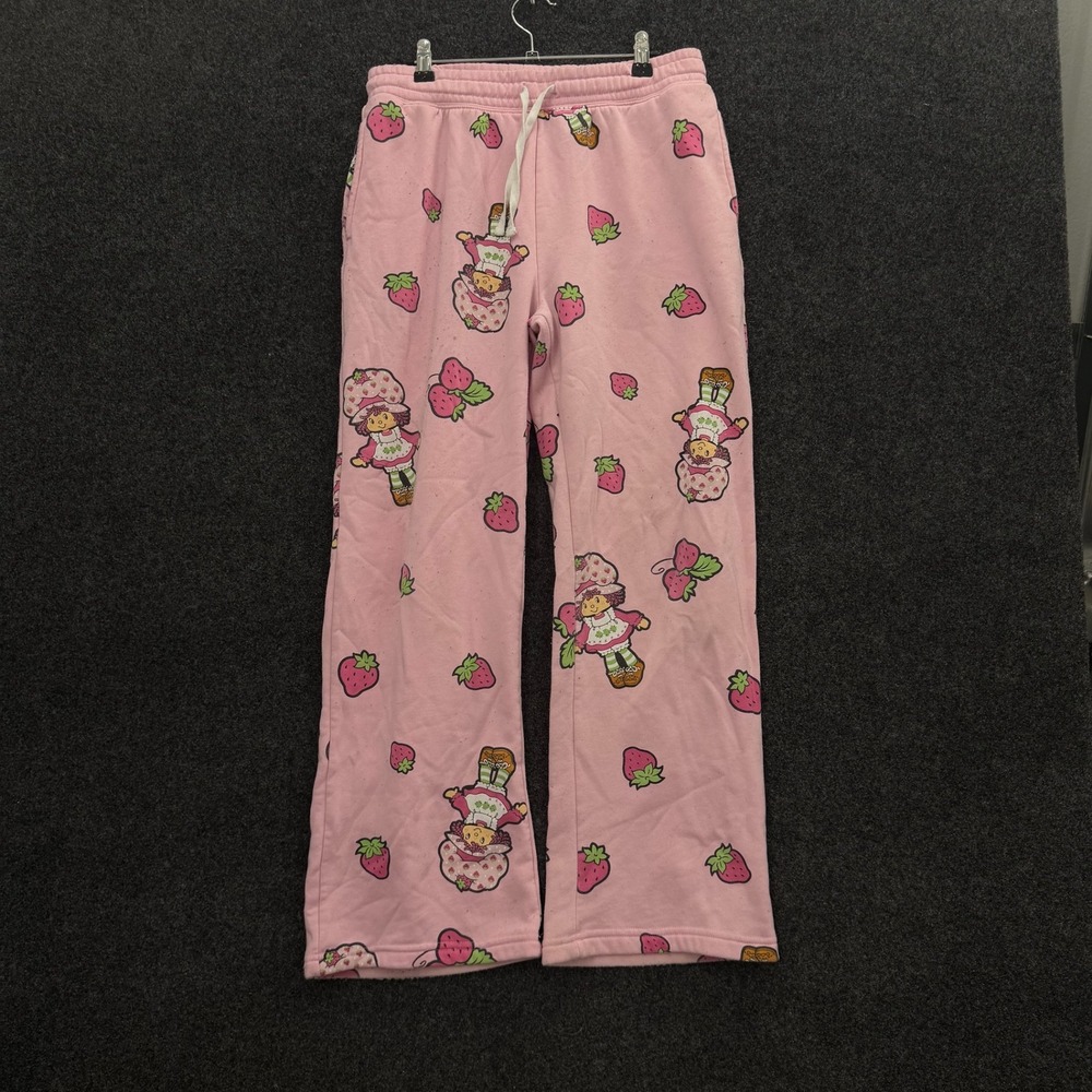 Strawberry Shortcake Pink Wide Leg Sweatpants Lounge Pants Womens Small S 4-6